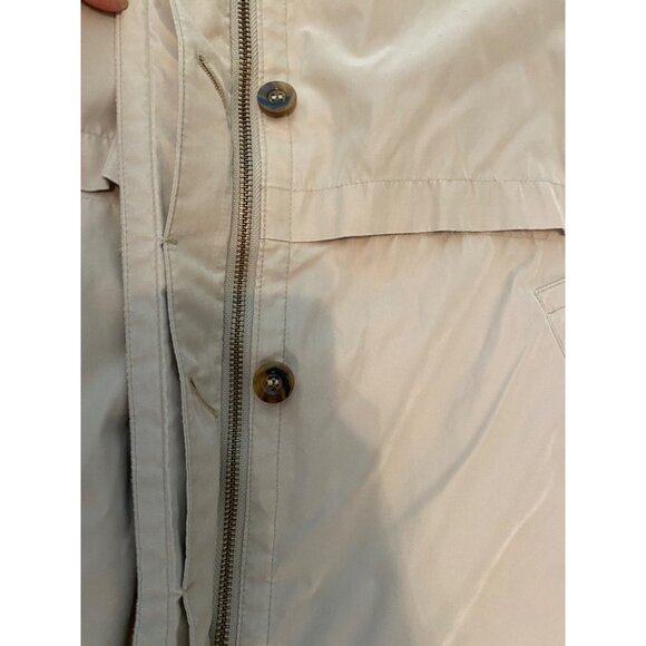 Eddie Bauer Beige Long Coat Goose Down Plaid Lining Button Zipper Closure Medium - Picture 7 of 15